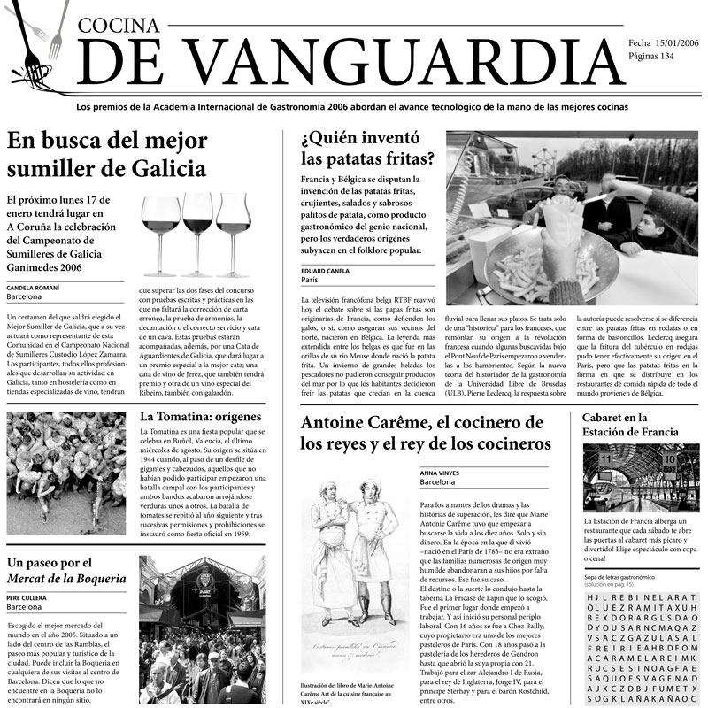 PAPEL PERIÓDICO "COCINA DE VANGUARDIA" - 100% CHEF